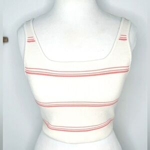 Aritzia Babaton Top Sculpt Knit Square Neck Cropped Tank Knit Cream Coral Stripe